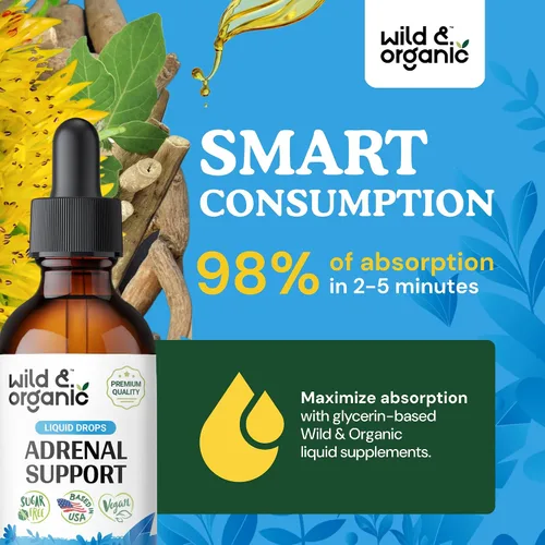 Vista 4 de Wild & Organic Suplementos de apoyo suprarrenal para mujeres y hombres – Apoyo al estado de ánimo y energía – Gotas de complejo suprarrenal