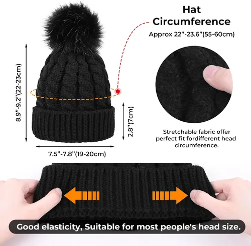 Vista 3 de Livingston Gorro de punto suave de invierno para mujer con pompón de piel sintética