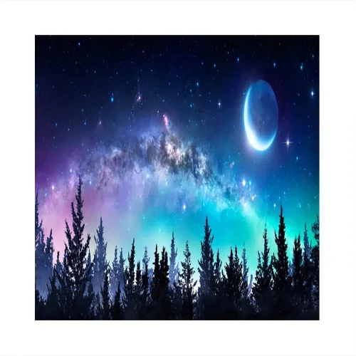 Vista 10 de AOFOTO Telón de fondo de bosque de cielo nocturno de 5 x 3 pies, universo, nebulosa, galaxia, cielo estrellado, fondo para fotos, luces coloridas