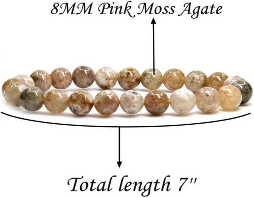 Vista 140 de Amandastone Pulsera elástica de cuentas redondas de 0.315 in con piedras preciosas naturales de 7 pulgadas