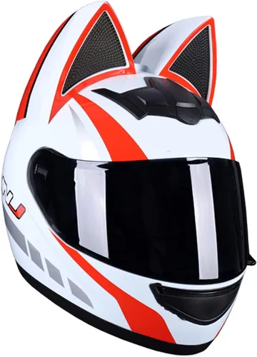Vista 16 de Casco de locomotora con orejas de gato con certificación DOT, cómodo casco modular de cara completa para motocicleta, casco personalizado para Negro