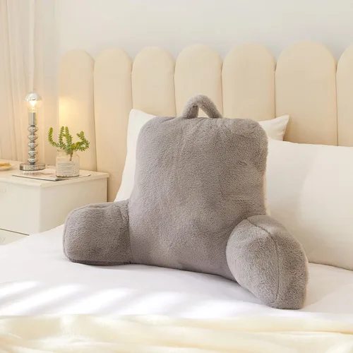 Vista 15 de Urban Lifestyle Almohada decorativa y de apoyo para cama de lectura, pelo largo ultra suave, de pelo sintético, reverso a tela de visón, color negro