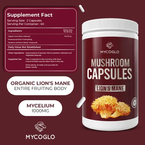 Vista 7 de Cápsulas orgánicas de hongos melena de leones – Superalimento 100% puro a base de plantas – Apoya la concentración, la claridad y la vitalidad