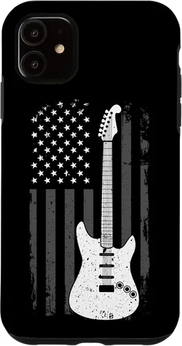 Vista 6 de iPhone 12 mini guitarra americana bandera de Estados Unidos reproductor de música Guitarrista eléctrico caso de regalo