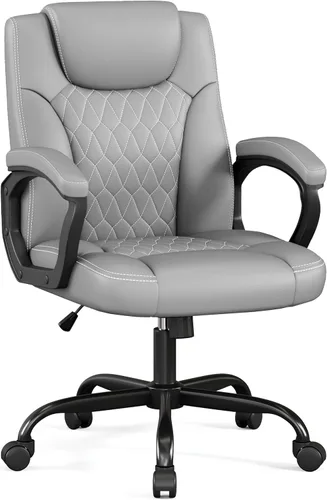 Vista 8 de Misolant Silla de oficina, silla de escritorio ejecutiva, cómodas sillas ergonómicas de piel sintética con reposabrazos fijo, altura ajustable Blanco