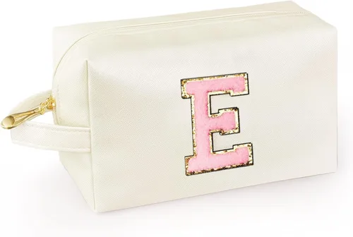 Vista 57 de Bolsa de maquillaje personalizada con inicial con asa, bolsa de cosméticos de preparación con bolsillo interior con cremallera, 8, 9, 10, 11, 12 Rosa