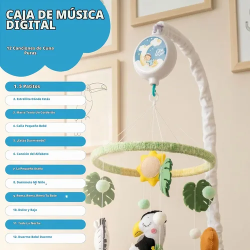 Vista 4 de Safari - Móvil para cuna, cuna móvil con música, animales de la selva