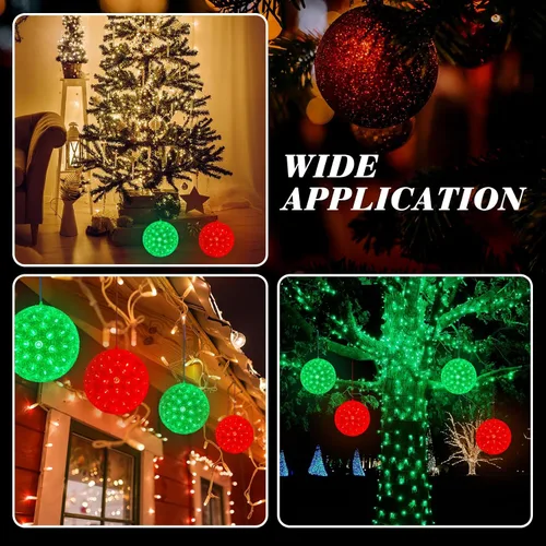 Vista 7 de Baquler 12 Adornos de Bolas de Luz Estelar de Navidad, Luces Esféricas Colgantes de 6" con 100 LED con Enchufe Apilable y Gancho en S