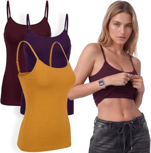 Vista 26 de Emmalise Camiseta de mujer con brasier integrado, soporte de tela sin varillas, camisola corta