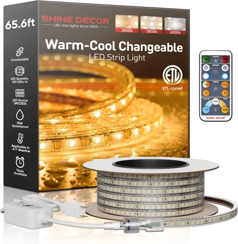 Vista 22 de Shine Decor Tira de luz LED fácil de conectar, 2800 K blanco cálido, resistente al frío, resistente a la intemperie para interiores y exteriores