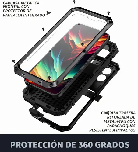Vista 3 de Lunivop - Funda para iPhone 15 Pro, de metal, resistente, militar, resistente, color negro