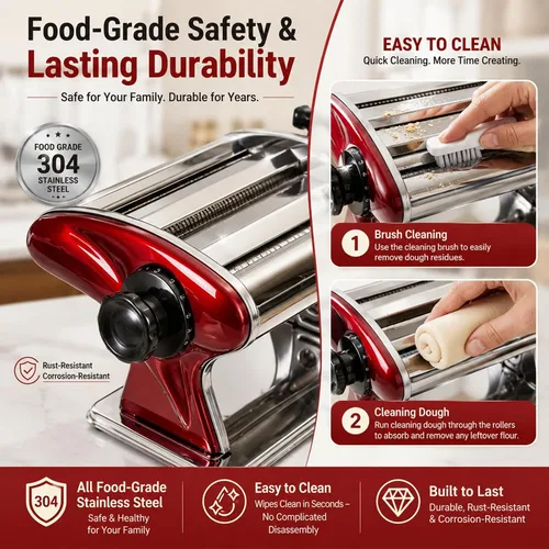 Vista 6 de XINGYUEXUAN - Máquina manual para hacer pasta, de acero inoxidable con manivela con cortadores de 0.079 pulgadas y 0.157 pulgadas, rodillo de masa