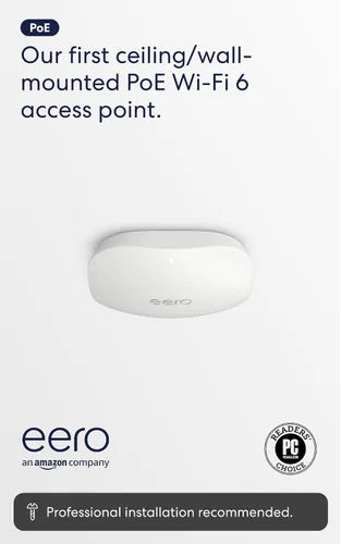 Vista 8 de Amazon eero PoE Gateway y eero PoE 6: Punto de acceso Wi-Fi 6 de doble banda montable en techo o pared