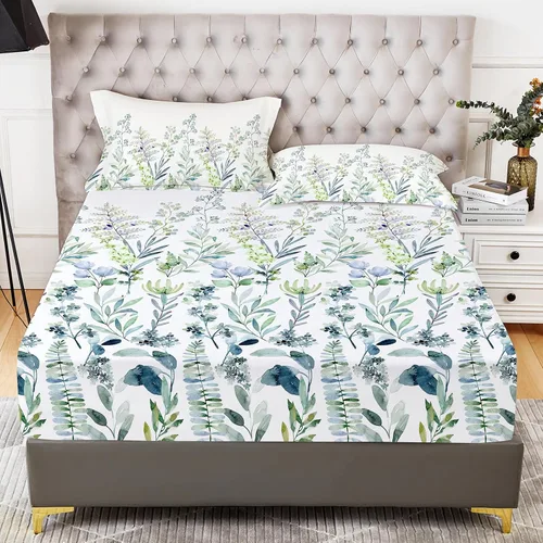Vista 26 de YIYEA Sábana bajera ajustable floral con funda de almohada, sábana bajera de microfibra de doble cepillado de alta calidad, bolsillo profundo de 16
