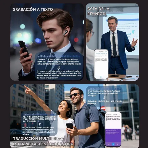Vista 3 de Auriculares con traductor de idiomas AI, 3 en 1 en tiempo real con 144 idiomas y acentos, dispositivo de traducción y batería de larga duración