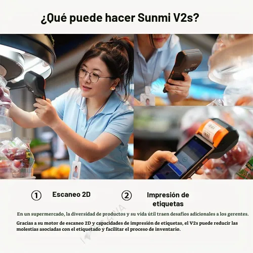Vista 3 de Sunmi V2s Terminal POS con impresora de recibos, altavoz, cámara y escáner de código de barras todo en uno, impresora PDA portátil, sistema Android