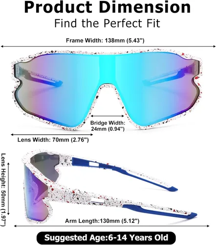 Vista 5 de Gafas de sol de béisbol para niños, gafas de sol de béisbol juveniles para niños y niñas, pantallas deportivas de sóftbol de 6 a 14 años