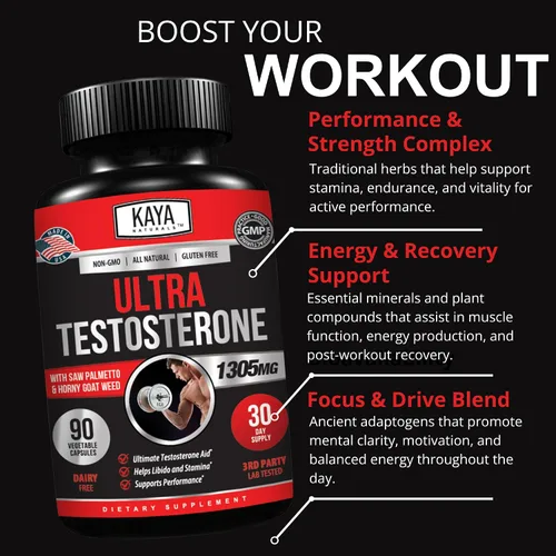 Vista 5 de Kaya Naturals Ultra testosterona - Refuerzo de testosterona para hombre con Tongkat Ali, hierba de cabra cachonda, tribulus, suplemento natural