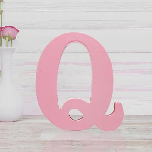 Vista 8 de Letras de madera rosa de 4 pulgadas, letras de madera sin terminar para decoración de pared, letras decorativas de pie en rodajas, decoración
