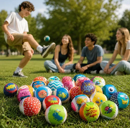 Vista 2 de Fun Express Hacky - Bolas de saco de kickball, surtido a granel de 96 mini bolas, perfectas para jugar en interiores o exteriores, recuerdos