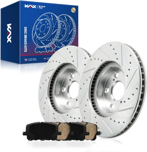 Vista 48 de Kit de freno delantero KAX, rotores de freno ranurados y con hendiduras, pastillas de freno cerámicas Compatible con Honda Accord 1990 1991 1992