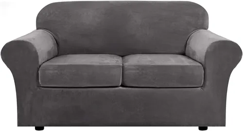 Vista 9 de Funda de terciopelo de lujo con fundas de cojín de asiento separadas, funda de sofá de alta elasticidad, fundas de sofá de felpa ultra suave, Marrón