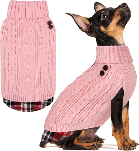 Vista 37 de KYEESE Suéter suave para perros pequeños, machos, abrigado, de cuello alto, ropa elástica de punto para gatos, abrigo cómodo para cachorros