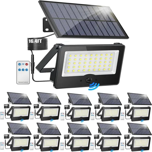 Vista 9 de Paquete de 8 luces LED solares de pared para exteriores, luces de seguridad con sensor de movimiento de 20 W con 3 modos de iluminación, luz