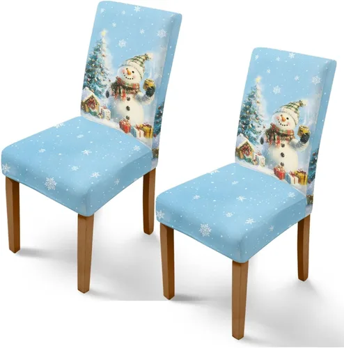 Vista 44 de Rnyleeg Fundas de silla de Navidad para sala de estar, diseño de muñeco de nieve azul, estampado de pájaros, fundas para sillas de comedor, 1