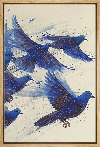 Vista 43 de NWT Impresión en lienzo enmarcado para pared, acuarela, grullas, pájaros volando, naturaleza salvaje, ilustraciones de arte moderno decorativo