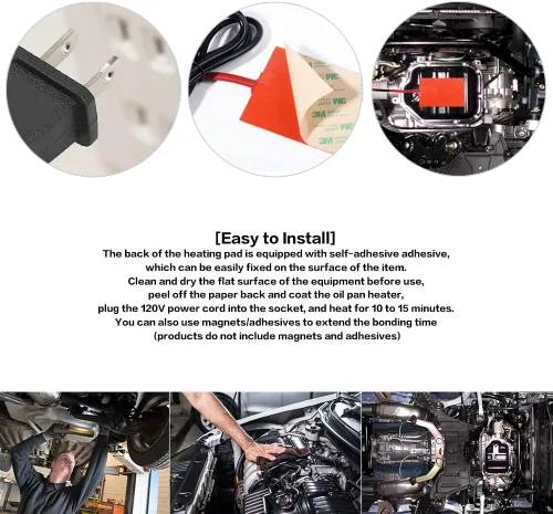 Vista 5 de Rsept Calentador de Motor, Almohadilla Calefactora de Aceite para Motor de Automóvil, Almohadilla Calefactora de Silicona de 5.6 Pies con Protector
