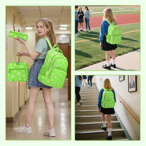 Vista 55 de goldwheat Mochilas impresas margaritas con paquete de almuerzo, estuche de lápices 3pcs, bolsa ligera resistente al agua para la escuela secundaria
