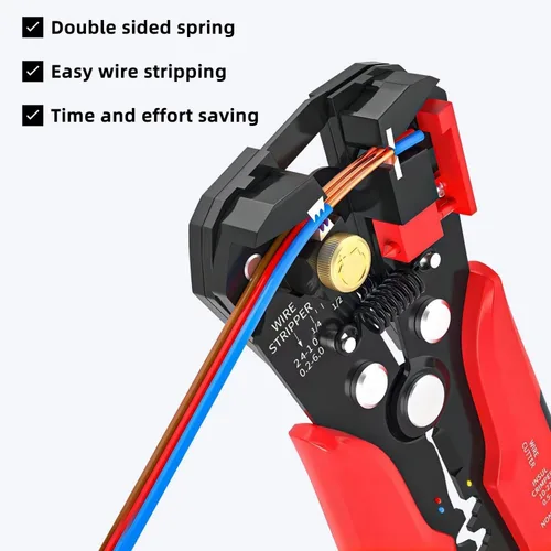Vista 7 de Cortador de alambre autoajustable 5 en 1, herramienta multifuncional para prensado de cables, engarzado, corte, 10-24 AWG, 0.2-6.0 mm², (rojo)