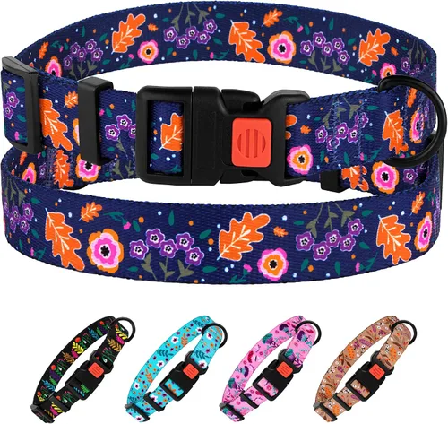 Vista 10 de Collar de perro de nailon con patrón floral aguamarina de 12 a 16 pulgadas