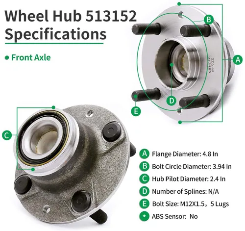 Vista 3 de HICKS 513152 - Conjunto de cubo de rueda delantera para Mazda Miata 90-05 (no ABS)
