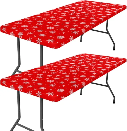 Vista 94 de Moosfor Paquete de 2 manteles rectangulares de elastano de 4 pies, elásticos y ajustables para pícnic, cubierta de mesa de patio elástica y lavable