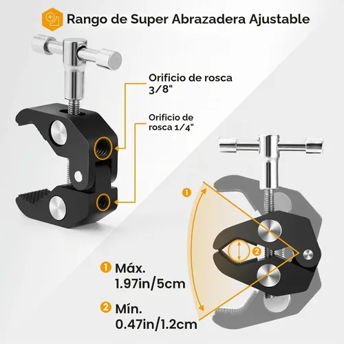 Vista 3 de TARION Brazo mágico con súper abrazadera – 11 pulgadas/11.0 in articulada ajustable montaje de cámara de fricción y abrazadera con rosca de 1/4