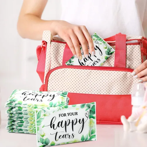 Vista 5 de Lincia Paquete de 100 pañuelos de papel de lágrimas felices para boda, 3 capas, pañuelos de boda para invitados, tamaño de viaje, papel facial a