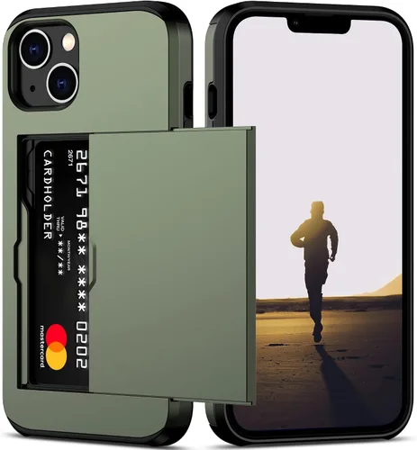 Vista 47 de Nvollnoe Funda para iPhone 13 con tarjetero [almacena 5 tarjetas] Funda tipo cartera de doble capa resistente a prueba de golpes con ranura oculta