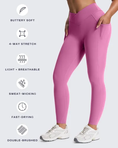 Vista 9 de Aoxjox Trinity - Pantalones de yoga de cintura alta con bolsillos para mujer, control de abdomen, cintura cruzada, leggings de entrenamiento suaves