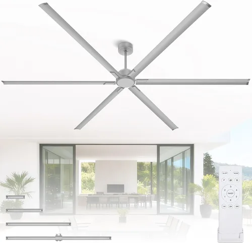 Vista 11 de HVLS Ventilador de techo industrial grande de 108 pulgadas, ventilador de techo comercial grande con control remoto, altura ajustable, motor de CC