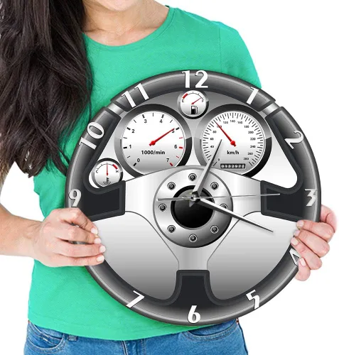 Vista 7 de The Geeky Days Reloj de pared de cuarzo silencioso con volante y tablero de instrumentos deportivo, diseño de automóvil, decoración del hogar