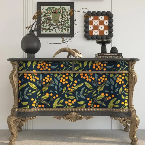 Vista 3 de BOKEBEVE Papel Tapiz Azul Naranja Verde Despegar y Pegar Hojas Bohemias Florales Papel de Contacto Removible Impermeable para Pegar en Paredes