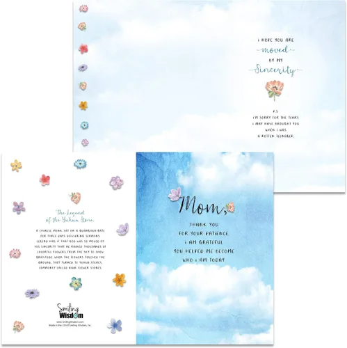 Vista 3 de Smiling Wisdom - Madre - Tarjeta de felicitación de 5 x 7 pulgadas y set de regalo de recuerdo a juego - Mujer mamá (flor de ganancia - azul)