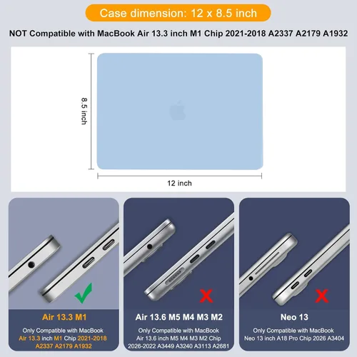 Vista 2 de MOSISO Compatible with MacBook Air 13 inch Case M1 2021 2020 2019 2018 azul (Airy Blue)