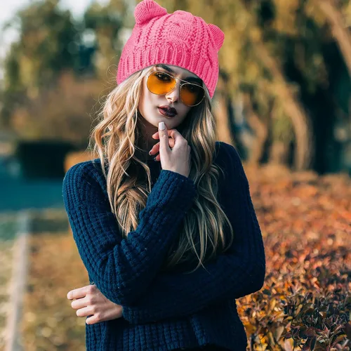 Vista 8 de SATINIOR Lindo gorro de punto con orejas de gato, gorro de punto de invierno para mujeres y niñas