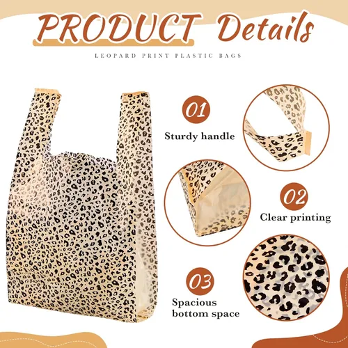 Vista 3 de Fulmoon 100 bolsas de plástico con estampado de leopardo, bolsas de plástico para mercancía con asas, bolsa de embalaje para pequeñas empresas