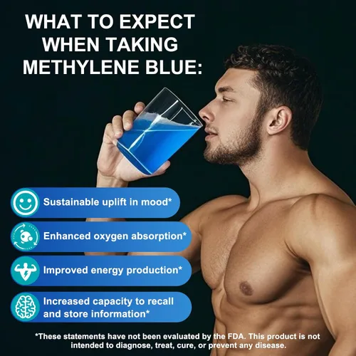 Vista 3 de Azul de metileno grado farmacéutico, gotas de azul de metileno para la salud cerebral y apoyo energético, sin formaldehído, sin alcohol, sin gluten