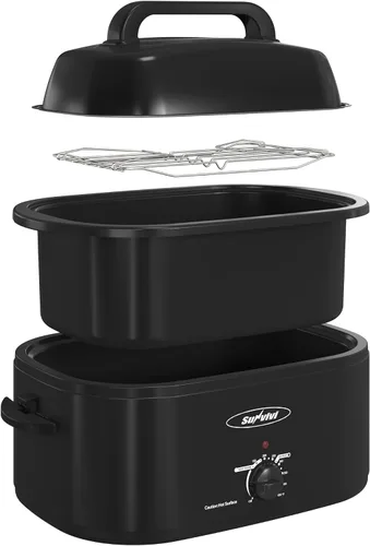 Vista 16 de Sunvivi Horno Asador Eléctrico de 22 Cuartos para Pavo con Tapa, Asadores Eléctricos con Bandeja Extraíble, Asador Grande, Tapa Visible
