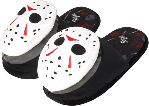 Vista 7 de Pantuflas Friday The 13th para hombre Pantuflas de felpa 3D vintage Slasher de película de terror Pantuflas novedosas para hombre (S-XL)